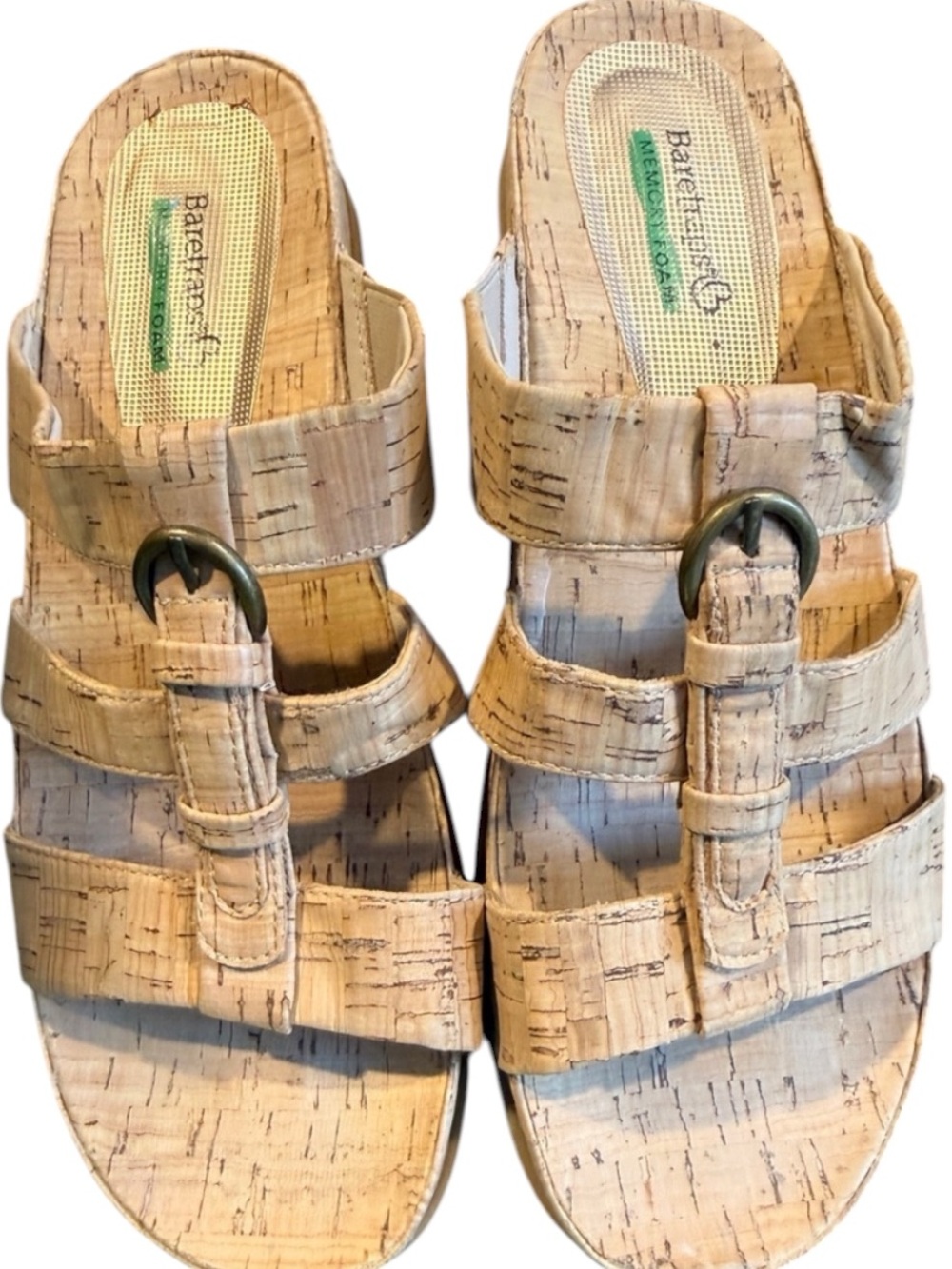 Bear Traps Cork Memory Foam Cella Sandals Natural Cork Buckle Detail Sz 9 | GUC